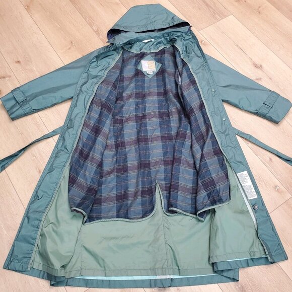Vintage 80s Current Seen Womens 9/10 Green Long Trench Jacket Coat Rain READ - Picture 3 of 16